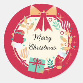 Sticker Rond Cadeaux rouges de Noël et décoration