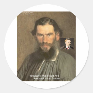 Sticker Rond Cadeaux Tolstoy "Nietzsche = Stupide" T-shirts etc