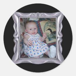 Sticker Rond Cadre argenté élégant Ajouter une photo ici