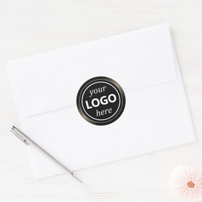 Sticker Rond Cadre Chrome Noir Luxe Ajouter Logo Modèle Moderne (Enveloppe)