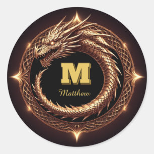 Sticker Rond Cadre de bague fantaisie de dragon 🐉 personnalisé