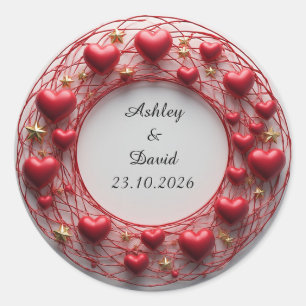 Sticker Rond Cadre de cœurs rouges