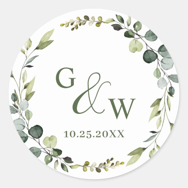 Sticker Rond Cadre de couronne moderne en eucalyptus pour maria (Devant)