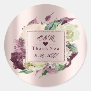 Sticker Rond Cadre de faveur de mariage Monogram Marsala Burgun