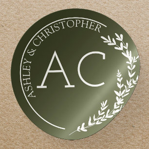Sticker Rond Cadre de feuillage moderne Mariage vert olive