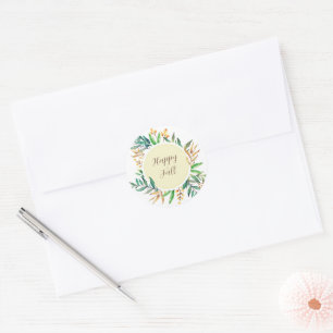 Sticker Rond Cadre de feuilles d'automne avec texte personnalis