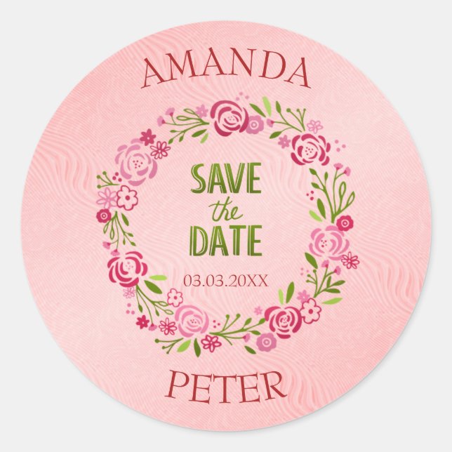 Sticker Rond Cadre de fleurs roses (Devant)