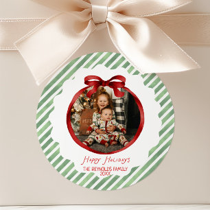 Sticker Rond Cadre de photo de Noël avec un nœud fantaisiste ve