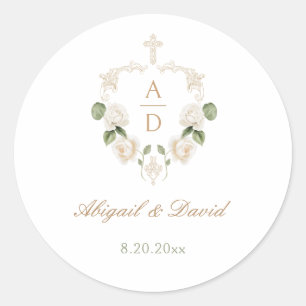 Sticker Rond Cadre de roses blanches pour mariage religieux