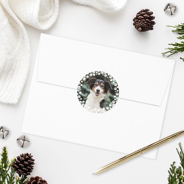 Sticker Rond Cadre d'Empreintes de Pattes et de Cœurs Photo Per (Créateur téléchargé)