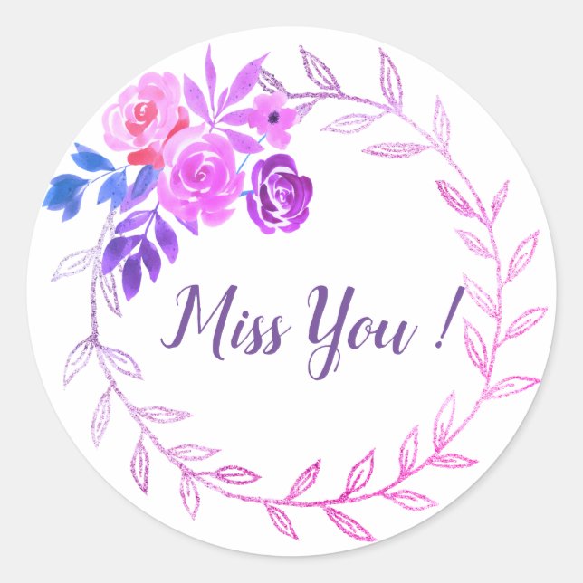 Sticker Rond Cadre des fleurs de couleur d'eau (Devant)