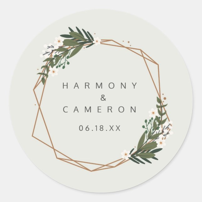 Sticker Rond Cadre d'or géométrique moderne Verdure Mariage Fav (Devant)