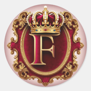 Sticker Rond Cadre doré luxueux avec monogramme couronné