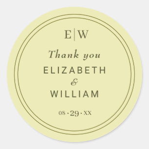 Sticker Rond Cadre élégant sur Mariage de monogramme jaune céle