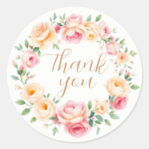 Sticker Rond Cadre floral aquarelle délicat merci