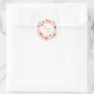 Sticker Rond Cadre floral aquarelle rose merci