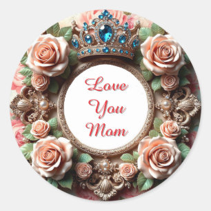 Sticker Rond Cadre floral élégant avec roses et bijoux