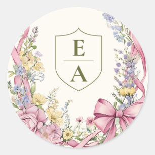 Sticker Rond Cadre floral vintage mariage