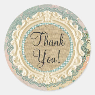 Sticker Rond Cadre français shabby chic, merci pour votre achat