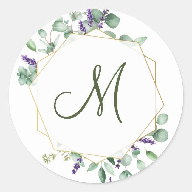 Sticker Rond Cadre géométrique en eucalyptus moderne MONOGRAMME (Devant)