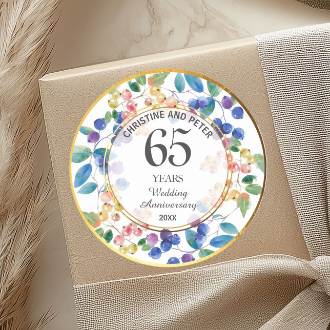 Sticker Rond Cadre or any Wedding (65) Anniversary Gold Berries (Créateur téléchargé)