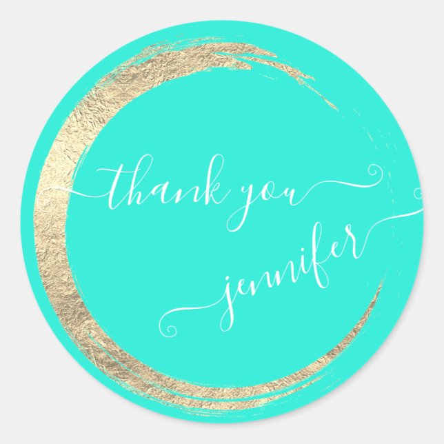 Sticker Rond Cadre Or Merci Blanc Mint Moderne (Devant)