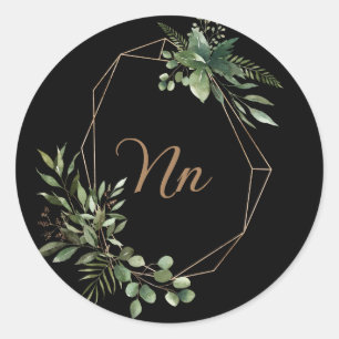 Sticker Rond Cadre or personnalisable Monogram branche verte