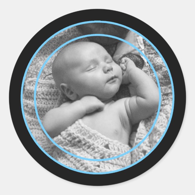 Sticker Rond Cadre photo bleu ciel et noir (Devant)