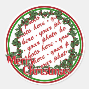 Sticker Rond Cadre photo Holly Wreath Circle