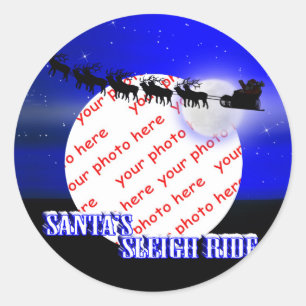 Sticker Rond Cadre photo père Noël Sleigh Ride