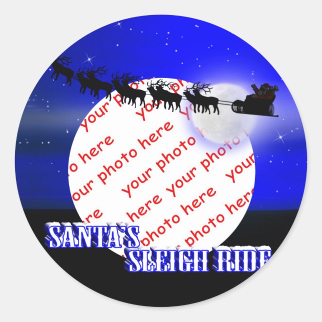 Sticker Rond Cadre photo père Noël Sleigh Ride (Devant)