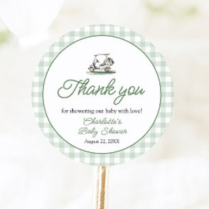 Sticker Rond Cadre Vert Sauge Golf Nouveau au Club Baby Shower