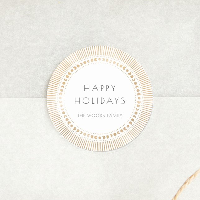 Sticker Rond Cadres d'or sunburst art déco Joyeux jours fériés (Créateur téléchargé)