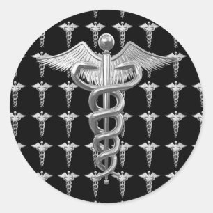 Sticker Rond Caducée Médicale argenté