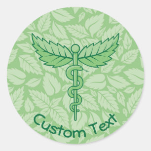 Sticker Rond Caduceus avec Arrière - plan Feuille