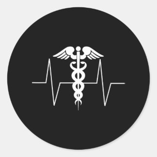 Sticker Rond Caduceus Heartbeat EKG Funny Nurse Docteur Médical