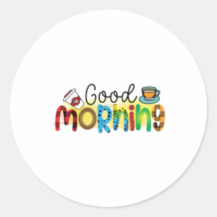 Sticker Rond Café Art Good Morning