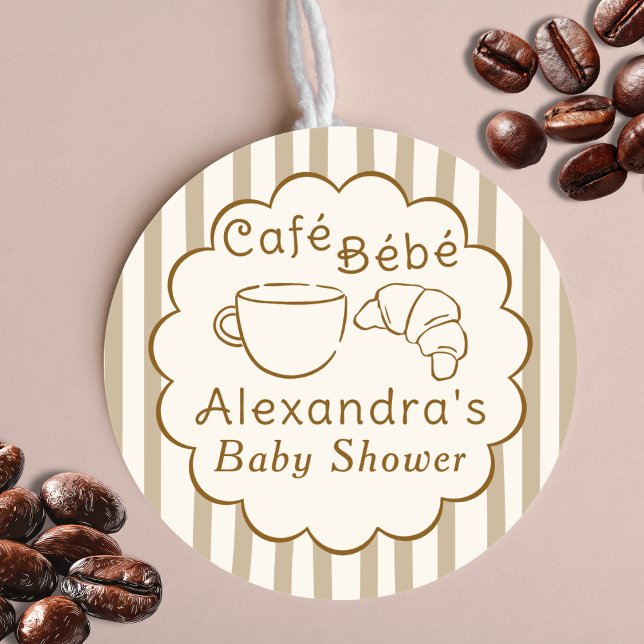 Sticker Rond Cafe Bebe French Coffee Personalized Baby Shower (Créateur téléchargé)