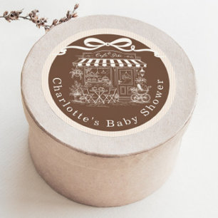 Sticker Rond Café Bébé Rayures Marron thème Parisien Baby Showe
