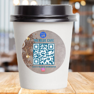 Sticker Rond Café bleu moderne Business Instagram Qr Code