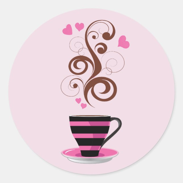 Sticker Rond Café, Café Arabica, Café Noir, Coeurs (Devant)