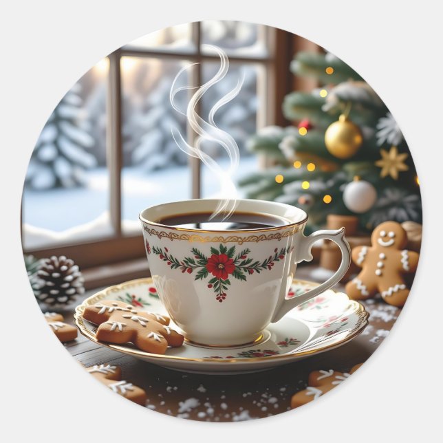 Sticker Rond Café chaud et pain d'épices Cookies Noël (Devant)