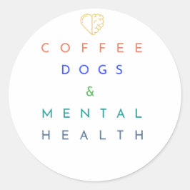 Sticker Rond Café, Chiens et Santé mentale - Le Trio Parfait