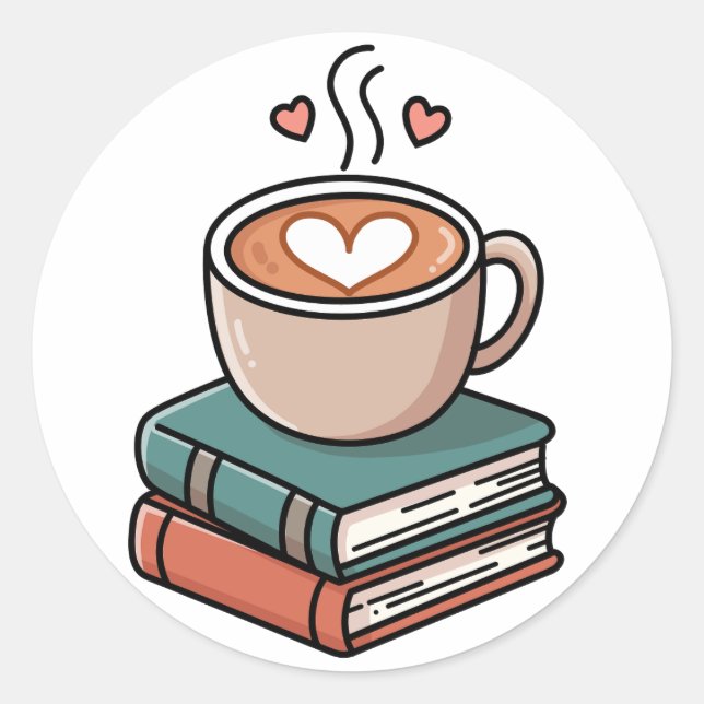 Sticker Rond Café confortable et livres délicieux (Devant)