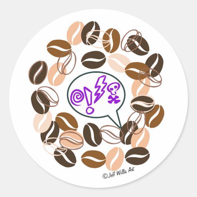 Sticker Rond CAFÉ & CUSSIN' de Jeff Willis Art (Devant)