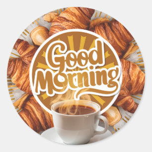 Sticker Rond Café du matin et pain croisant #1