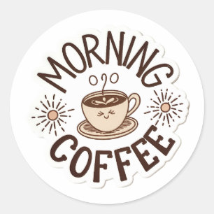 Sticker Rond Café du matin mignon