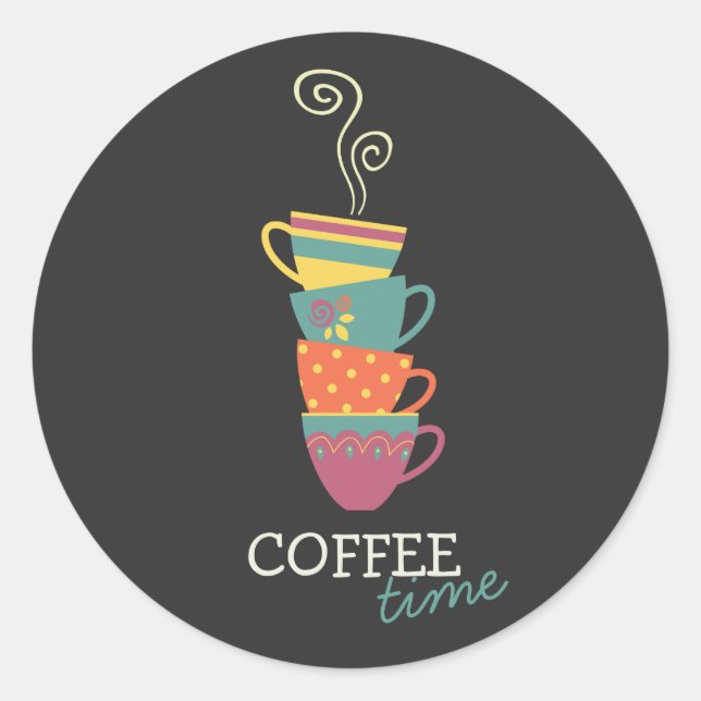 Sticker Rond Café empilé tasse à vapeur (Devant)