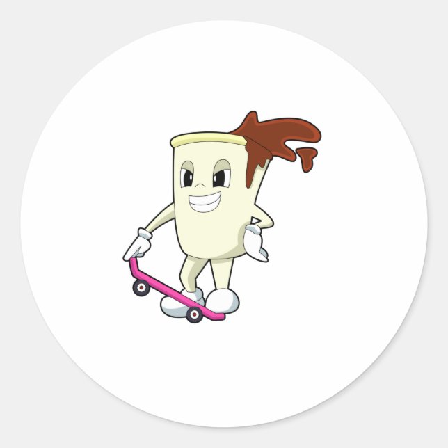 Sticker Rond Café en patinage avec skateboard (Devant)