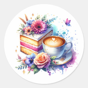 Sticker Rond Café et gâteau Anniversaire du meilleur ami